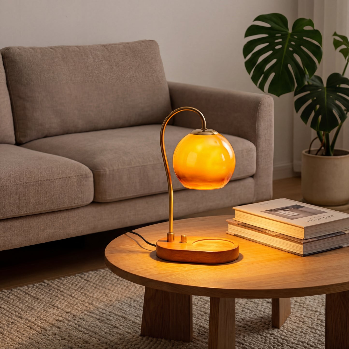 Lampe chauffe-bougie Owlight dans un salon moderne - décoration intérieure