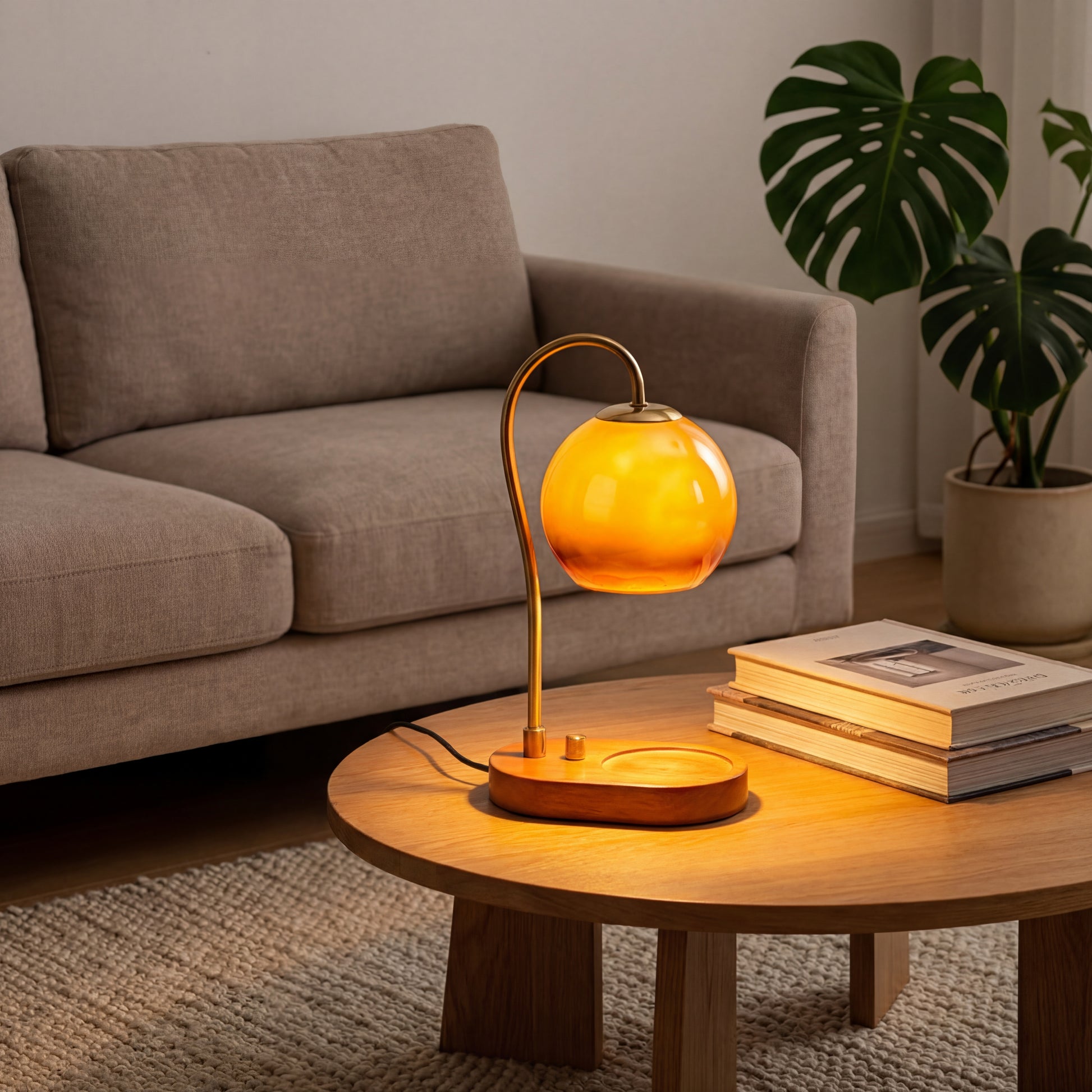 Lampe chauffe-bougie Owlight dans un salon moderne - décoration intérieure